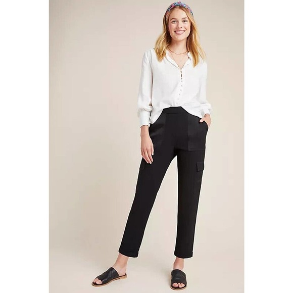 Maeve Pants - ✨2/$20 Maeve Anthropologie Delancey Satin Trimmed Cargo Black Pant XS H14244